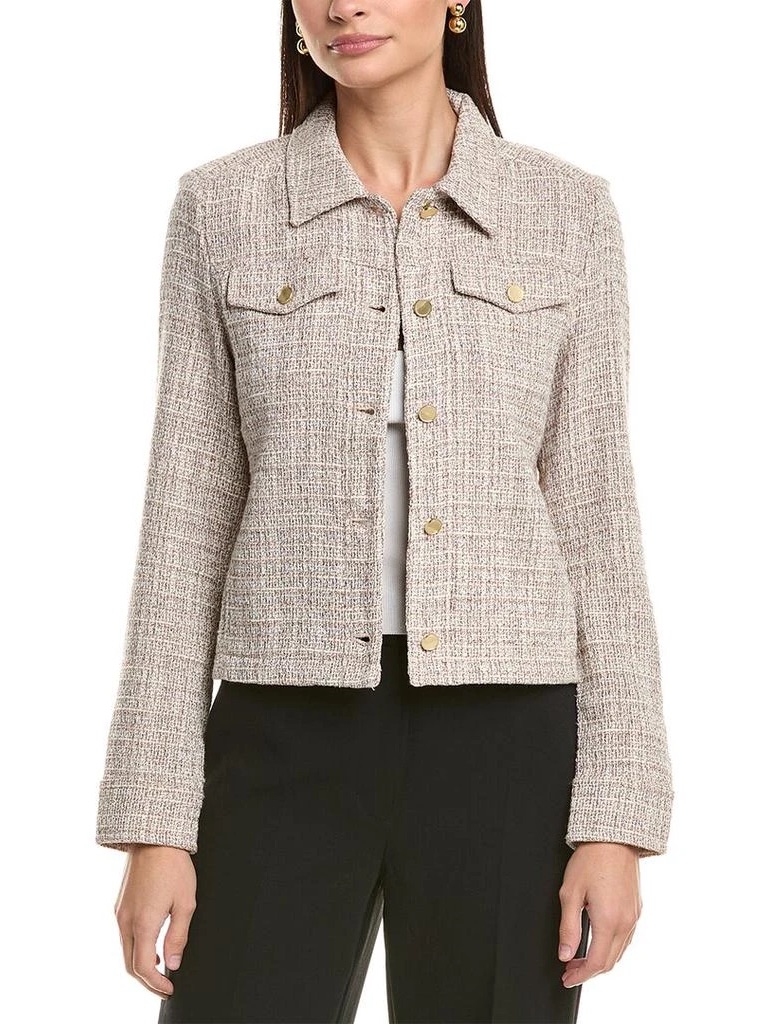 J.Mclaughlin Colby Linen-Blend Jacket Tweed Gold Buttons Beige Small